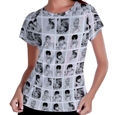 Camiseta Feminina - Raglan - BTS - Mod.01 (Preto e Branco)